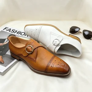 Men’s Leather Dress Shoes Buckle Monk Strap Leather Shoes for Wedding Party Business Comfortable Dress Shoes