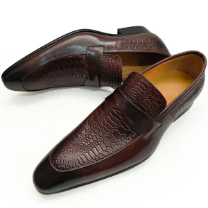 Men’s Leather Dress Shoes Fashionable Loafers Slip On Point Toe Design for Wedding Business Casual Formal Occasions Office