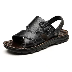 Mens Leather Open Toe Hiking Sandals Outdoor Summer Beach Sports Sandals Shoes