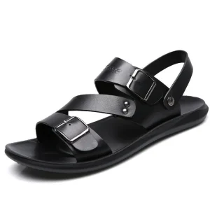 Men’s Leather Outdoor Beach Sandals Thick Sole Summer Sandals