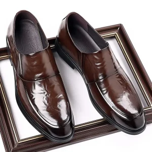 Men’s Leather Shoes Fashionable Wedding Shoes First Layer Cowhide slip on