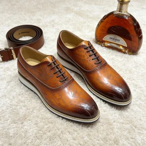 Men’s Leather Shoes Thick Sole Dress Sneakers Business Casual Shoes Comfortable Office Casual Walking Shoes
