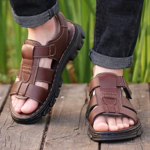 Mens Leather Slides Soft Sole Outdoor Sport Sandals Casual Beach Slide Shoes
