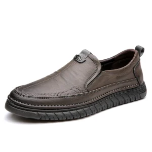 Men’s Leather Slip On Loafers Non Slip Thick Sole Casual Dress Shoes for Daily Wear