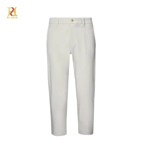 Men’s Light Gray Slim Fit Modal & Mulberry Silk Blend Casual Pants Elastic Back Waist Breathable Golf Business Commute Trousers