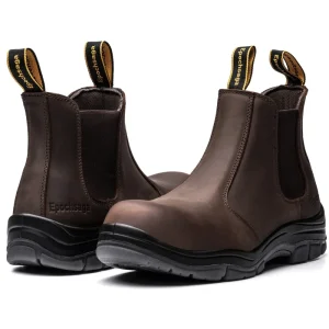 Men’s Lightweight Steel Toe Safety Work Boots Cow Leather Sole Slip Resistant PU Industrial Factory Environments