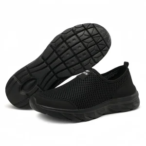 Men’s Lightweight Summer Breathable Slip-On Walking Shoes Mesh Upper EVA Midsole Checkered Pattern Round Toe