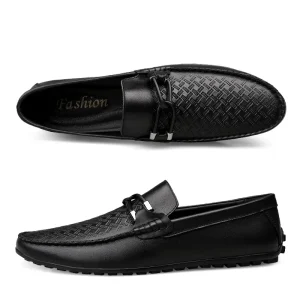 Men’s Loafers Driving Shoes Gommino Penny Loafer Flats Metal Decorative Embossed Slip on Cow Genuine Leather Low-top Handmade