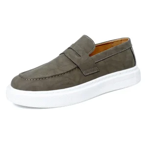 Men’s Loafers Slip On Retro Spring Low Top Two Layer Cowhide Rubber Outsole Casual Solid Color Fashion Sports Trend Shoes