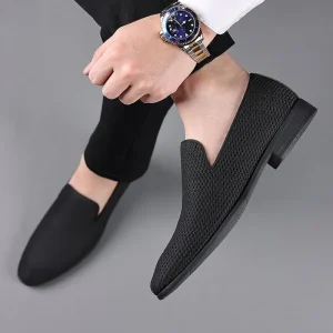 Mens Loafers Slip on Suede Genuine Leather Shoes Flat Wedding Dress Loafer