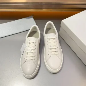 Men’s Low Top Lace Up Sneakers Genuine Leather Casual White Shoes Versatile Trendy Single Flat Shoes for Dress Walking Style