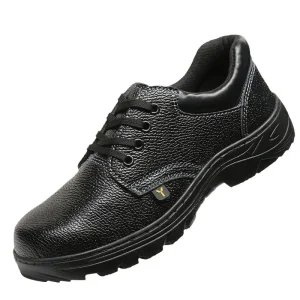 Men’s Low-Top Steel Toe Safety Shoes Leather Upper Rubber Shell Anti-Impact Puncture Resistant Slip-Resistant Work Boots