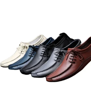 Men’s Low-top Flat Side Lace-up Leather Shoes Real Leather Upper Soft and Breathable Office Casual Dress Shoes