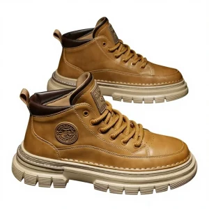 Men’s Mid Calf Autumn British Style Retro Casual Shoes Front Lacing Non Slip Waterproof Rubber Outsole Work Boots