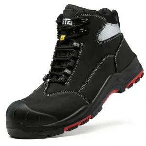 Men’s Mid-cut Safety Shoes Made Full-grain Cowhide Featuring Steel Toe Impact Resistance Puncture Protection for