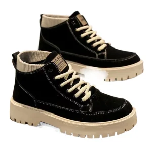 Men’s New Autumn British High Top Lace-Up Outdoor Retro Overalls Boots Leisure Increased Platform Walking Casual Mesh Shoes