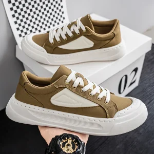 Men’s New Casual Sneakers High Quality Breathable Canvas Low Top Sports Soft Sole Versatile Heighten Skateboarding Shoes