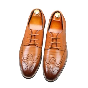 Men’s New Fashion Brock Leather Shoes Anti slip Wear Resistant Breathable Office Casual Derby Shoes Wedding Dress Shoes
