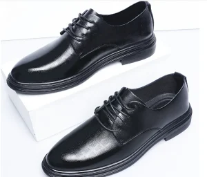 Men’s New Style Round Toe Shoelaces Increase Buffer Anti slip Wear Breathable Office Wedding Dress Shoes