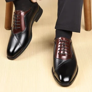 Men’s Office Shoes Lace Up Wingtip Oxford with Pointy Toe Splicing Size 38-48 Flat Closure for Spring Autumn Winter Season