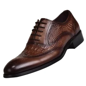 Men’s Oxford Dress Shoes Embossed Pattern PU Upper Lightweight Comfort Anti-Slip Lace-Up Closed Toe Solid Pattern
