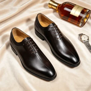 Men’s Oxford Shoes Genuine Leather Formal Business Dress Shoes Classic Black Cap Toe Shoes for Men Office Work