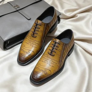 Men’s Oxford Shoes Genuine Leather Formal Shoes Luxury Business Dress Shoes for Luxury Script Pattern Men’s Shoes