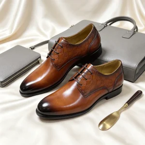 Men’s Oxford Shoes Genuine Leather Men’s Business Formal Shoes Handmade Bespoke Brown Leather Derby for Business