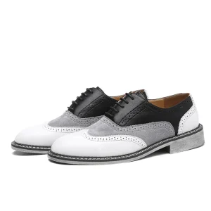 Men’s PU Leather Casual Lace Brogue Shoe Flat Design for Wedding Parties and Office Work Business Oxford Footwear