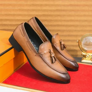 Men’s PU Leather Dress Loafer Shoes Slip-On Closure Embroidered Logo Anti-Slippery Formal for Autumn for Winter Summer