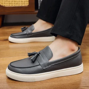 Men’s PU Leather Flat Loafers Round Toe Casual Shoes for Work Holidays High Quality Designer Brand for Winter and Autumn