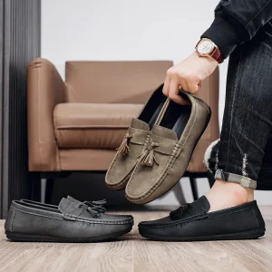 Men’s PU Leather Shoes Waterproof Handmade Sewing Loafers Comfortable Casual Walking Shoes Driving Shoes