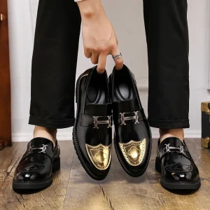 Men’s PU Loafers Slip-On Dress Shoes Soft Thick Sole Solid Business Shoes