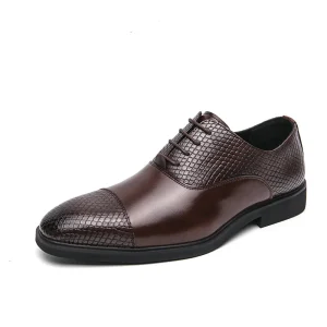 Men’s Pointed Oxford Leather Shoes with Cushioned Soles and Arch Support for Wedding