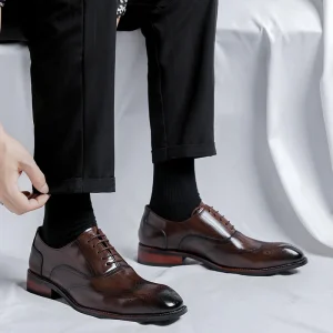 Men’s Pointed Toe British Style Derby Shoes Casual Three Piece Business Formal Wedding Shoes for Groom