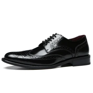 Men’s Premium Genuine Cow Leather Derby Shoes Lightweight Lace-Up Formal Business Shoes Waterproof