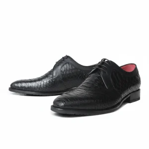 Men’s Python Pattern Dress Shoes Black Handcrafted Exotic Leather Business Derby Footwear