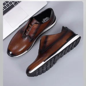 Men’s Real Leather Dress Shoes Anti slip Flat Business Comfortable Pointed Toe Lace up Shoes Male Wedding Shoes