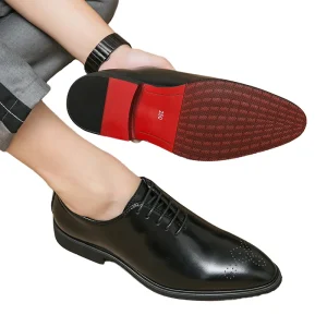Men’s Red Bottom Loafers Dress Shoes Comfortable Breathable Waterproof Durable Lace-Up Flat for Casual and Formal Spring