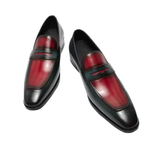 Men’s Red Embroidered Velvet Loafers Luxury Casual Office Wedding Shoes with Pointed Toe Made of PU