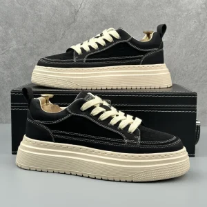 Men’s Retro Sporty Casual Platform Sneakers Breathable Canvas Leather Comfort Spring Autumn Skateboard Walking Shoes