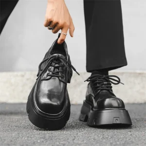 Men’s Round Toe Derby Lace-Up Shoes Trendy English Platform Heightening Synthetic Office & Career