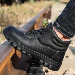Men’s Safety Shoes Leather Steel Toe Anti-static Oil Resistant Wear Resistant Safety Work Shoes for Factory Warehouse