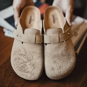 Men’s Sandals Casual Clog Workwear Suede Slip On Platform Toe Cap Slippers Barefoot Shoes