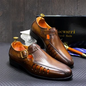 Men’s Sandals Genuine Leather Handmade Men’s Shoes Buckles Fashionable Single Shoes Summer Toe Outdoor Shoes