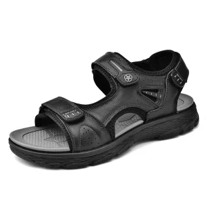 Men’s Sandals Outdoor Walking Hiking Beach Shoes Sport Cow Genuine Leather Slip on Low top Hook & Loop Handmade Covered Toe