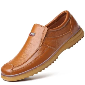 Men’s Shoes Casual Genuine Cow Leather Slip On Loafers Toe TPR Outsole Breathable Lightweight Autumn Anti Slip Mesh Lining