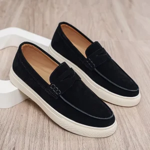 Men’s Shoes Casual Suede Leather Loafers Comfortable Anti Thick Sole Board Walking Daily Outdoor