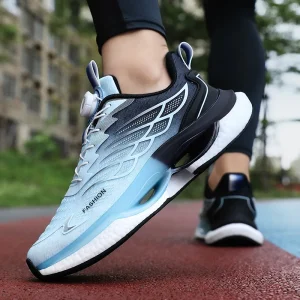 Men’s Shoes New Design Swivel Button Running Shoes Breathable Mesh Upper Thick Soled Shock Absorbing Running Sneakers for Man