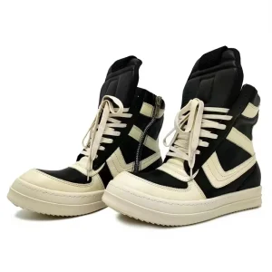 Men’s Shoes Real Leather High Top Shoes Black and White Large Inverted Triangle Shoes Skates Shoes Hiking Shoes